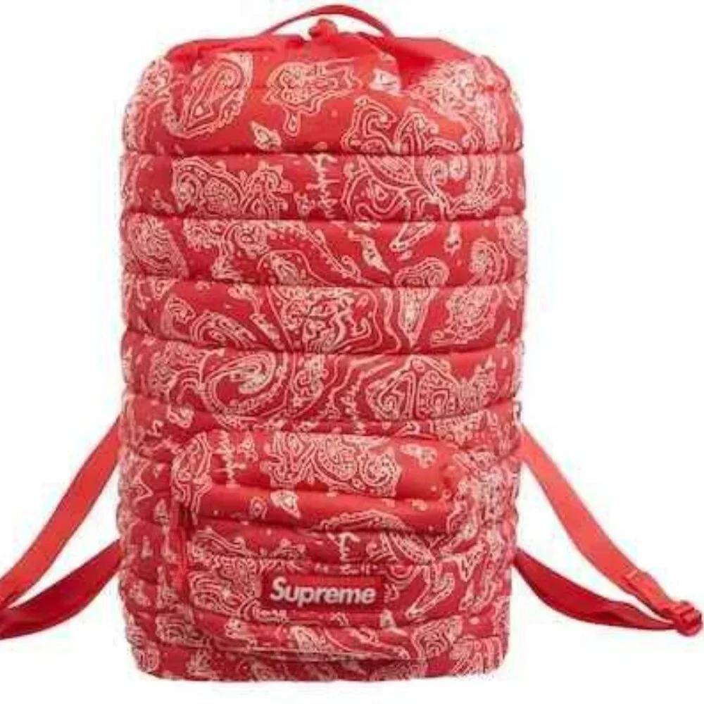 Supreme Red Paisley Puffer Backpack FW22